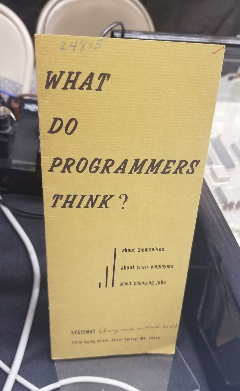 A brochure: "What do programmers think...about themselves, about their employers, about changing jobs"